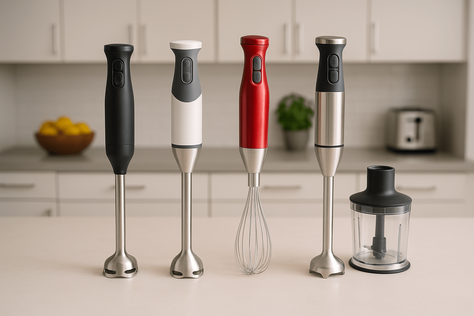batidora-de-mano-modelos-2025-1 Batidoras de mano modernas en una cocina minimalista con accesorios