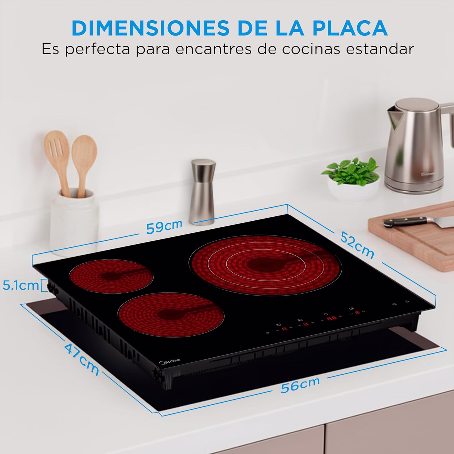 Placa vitrocerámica Midea MCH522T219K0 con zona gigante de 30 cm