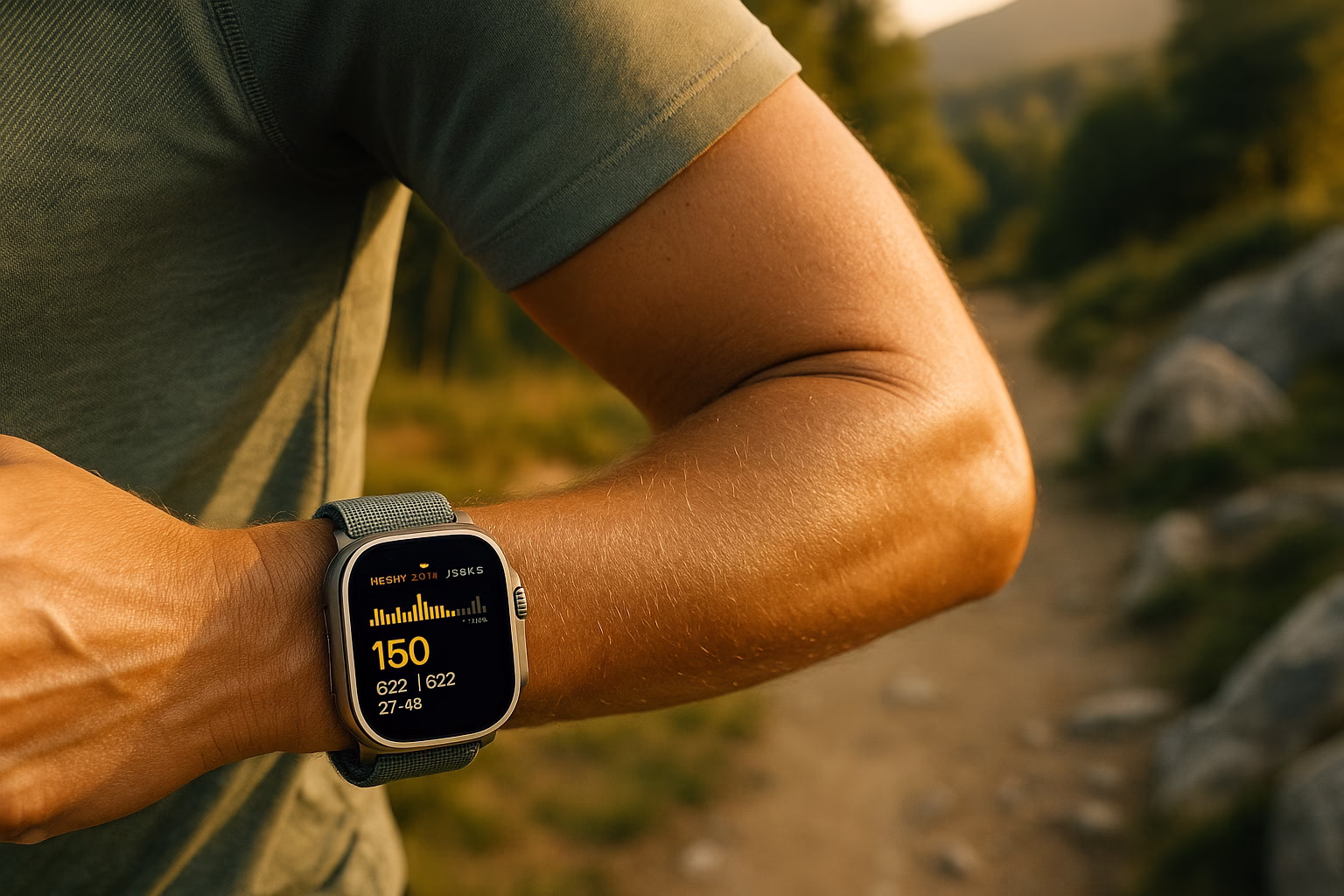 apple-watch-ultra-2-deporte-aventura Detalle del Apple Watch Ultra 2 mostrando pantalla con datos de actividad y diseño robust