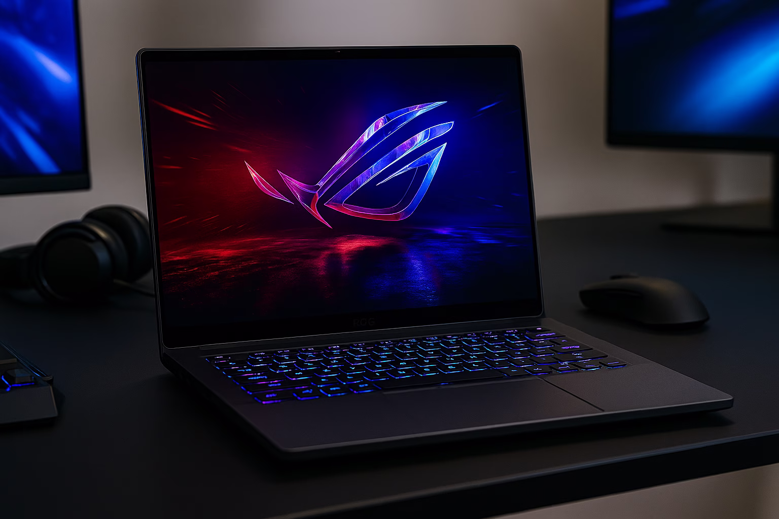 portatil-gaming-asus-rog-zephyrus-g16 Portátil gaming Asus ROG Zephyrus G16 2025 sobre escritorio moderno con diseño premium y pantalla OLED